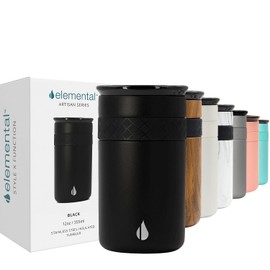 Elemental Artisan Insulated Tumbler, Triple Wall Coffee Travel Mug, Reusable Stainless Steel Coffee Tumbler with Ceramic Lid, Thermal Coffee Cups for Hot (6 Hrs) & Cold (18 Hrs), 12oz - Black