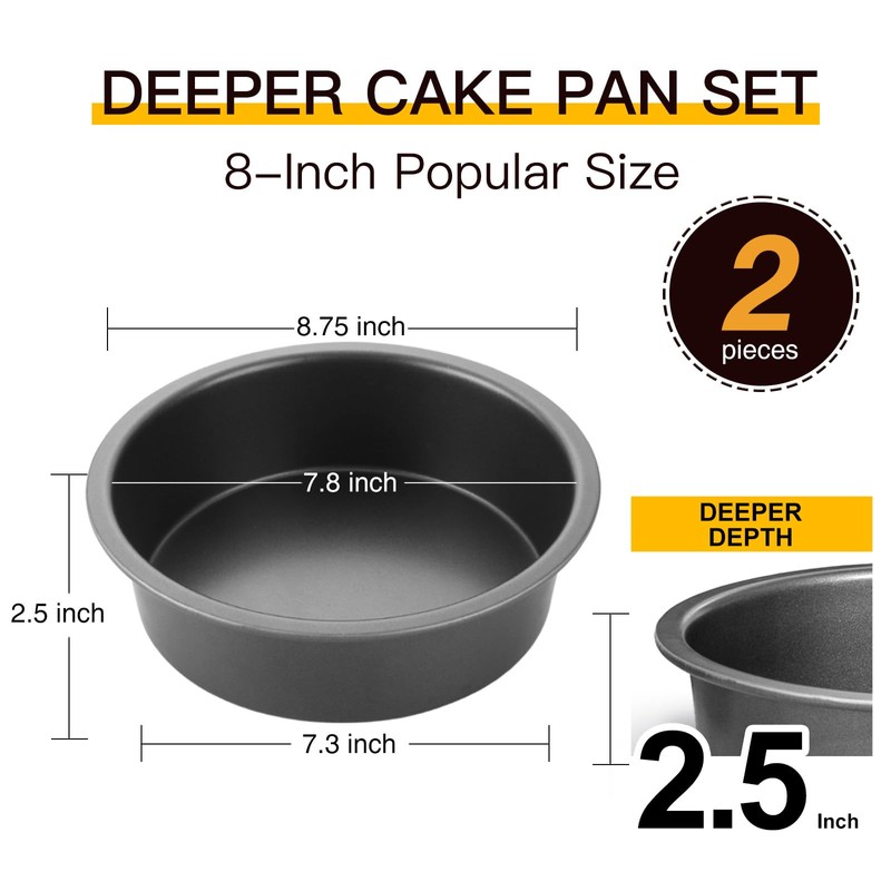 HONGBAKE Round Cake Pan Set for Baking, 8 Inch, Nonstick