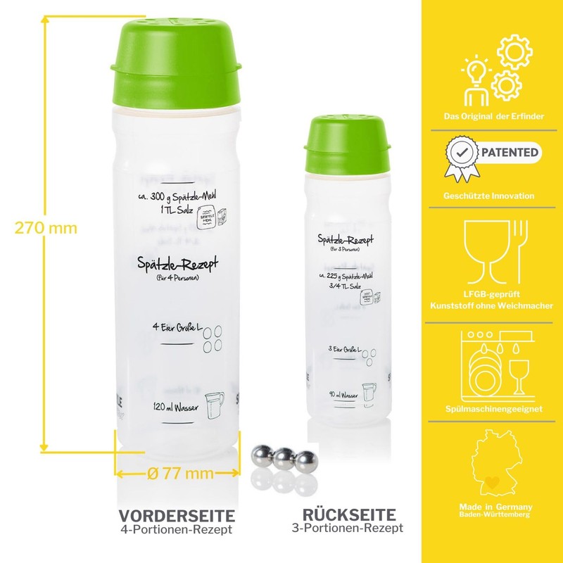 The Original Spätzle-Shaker for 4 Portions (875 ml Green) Homemade