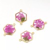 6PCS Gold Tone Queen Anne's Lace Flower Resin Hexagon Charm