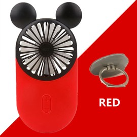 Generic Cute Mouse Personal Mini Fan, Handheld USB Rechargeable Fan with Pretty LED Light, 3 Adjustable Speeds with Portable Holder, for Indoor Or Outdoor Park School, Red+Yellow