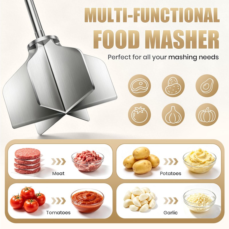 Stainless Steel Meat Masher 6 Blade Ground Beef Chopper Cooking