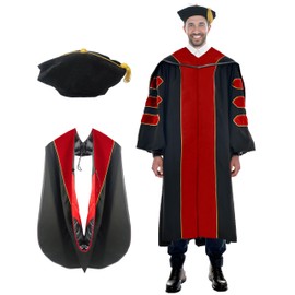 Gradois Deluxe Graduation Gown and Hood with Gold Piping - Doctoral Regalia