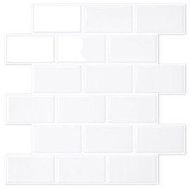 STICKGOO Thicker Design White Subway Tile Peel and Stick Backsplash, 12”×12” Stick on Wall Tiles, Self Adhesive Tile Sticker for Kitchen Backsplash and Bathroom (5 Sheets,Pure White)