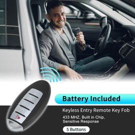 X AUTOHAUX KR5S180144014 433Mhz Replacement Keyless Entry Remote Smart Key Fob for Infiniti QX60 2016-2018 for Nissan Murano 2015-2018 285E3-5AA5A 285E3-5AA5C 4A Chip 5 Buttons