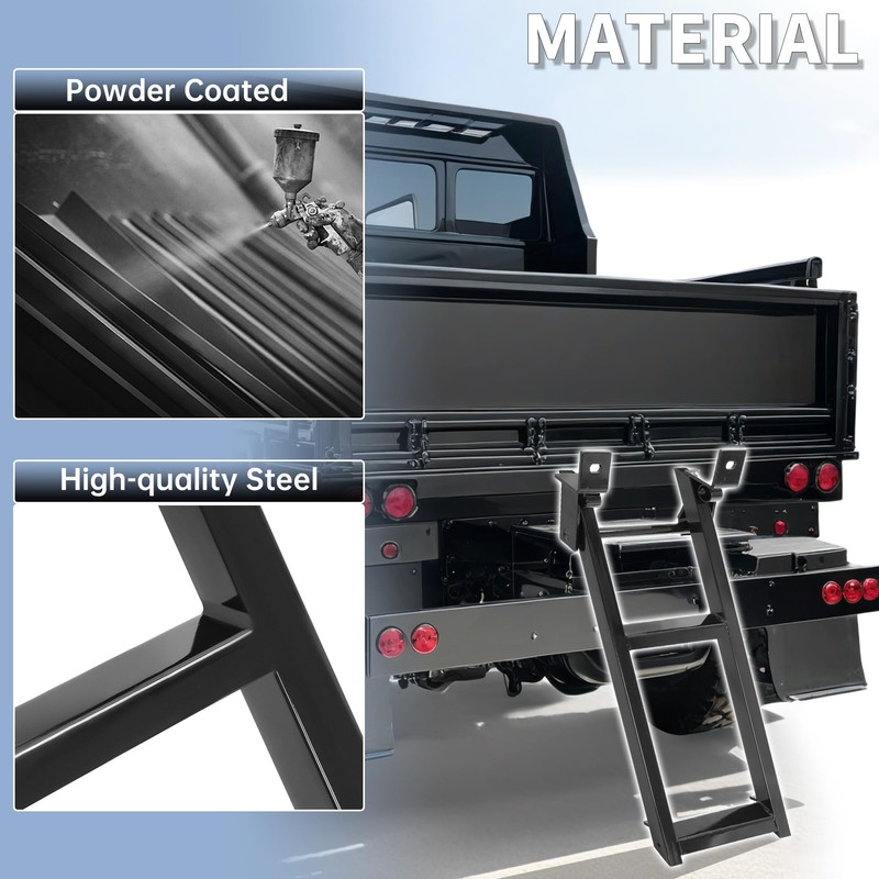 KUAFU Truck Step 2-Rung Retractable Tailgate Ladder Black Powder Coated