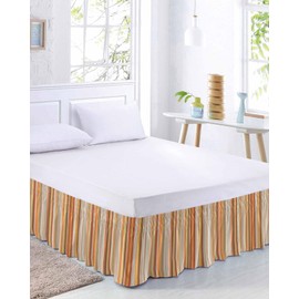 RisQiten Burnt Orange Striped Bed Skirt Queen Size 18 Inch Drop, Adjustable Elastic Bedskirt Dust Ruffle for Queen Bed, Farmhouse Orange Ombre Stripes Wrap Around Bed Skirts Pleated Bed Frame Cover