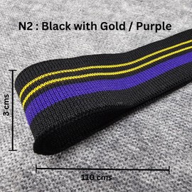 Knit Rib Cuff & Neck Trim Stretch Striped Ribbing, Revamp Old or for New Garments Cut and Sew,8 Styles, Sports Feel 100% Polyester Trimming, 1 Piece [N2. Black with Gold/Purple, Width 3cms]