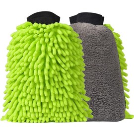 DU Life Car Wash Glove, 1 Piece Microfiber Noodle Car Cleaning Gloves, Streak Free, Scratch-free, Super Absorbent, Soft, 3 in 1 Wash Mitt with Fleece Polishing Side and Mesh Surface