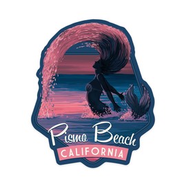 Die Cut Sticker Pismo Beach, California, Mermaid Silhouette, Contour Vinyl Sticker 1 to 3 inches (Waterproof Decal for Cars, Water Bottles, Laptops, Coolers), Small