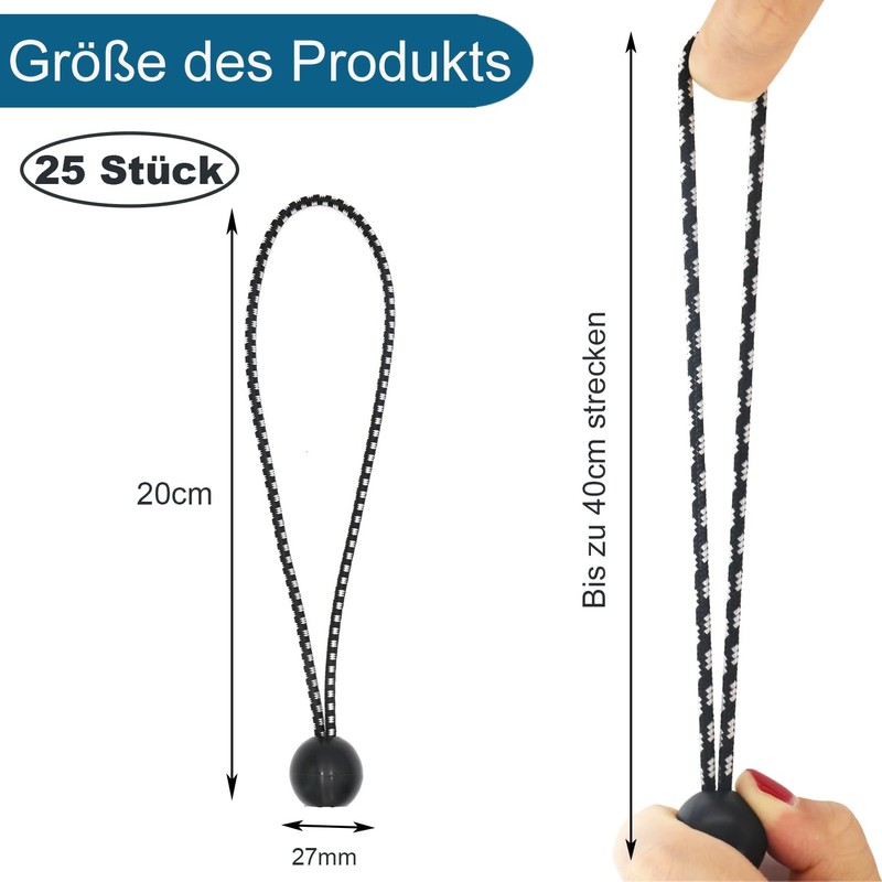 JunGG Elastic Bands with Ball Black White (25, 20 cm)