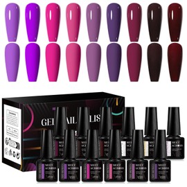 MEET ACROSS 12pcs Gel Nail Polish Set,Soak Off UV LED Lamp Gel Nail Polish Kit,Fashion Shimmer Nail Art Design Gifts for Women Manicure Salon (Purple Red)