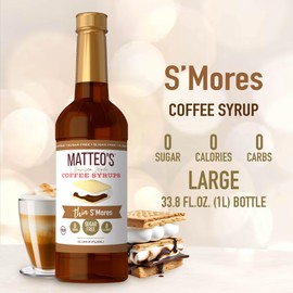 Matteo's Barista Style Sugar-Free Coffee Syrup, S'more Flavor, Zero Calories and Sugar, Keto Friendly, Ideal for Lattes, Cappuccinos, Espresso, Americano, Indulgent Taste 33.8 Oz, 1-Pack