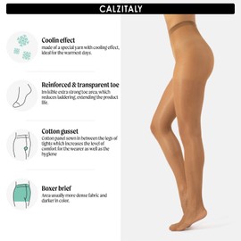 CALZITALY 7 Den Sheer Summer Tights | Invisible Tights | Pantyhose with Cooling Effect | Skin | S, M, L, XL| Italian Hosiery | (S, Madras)