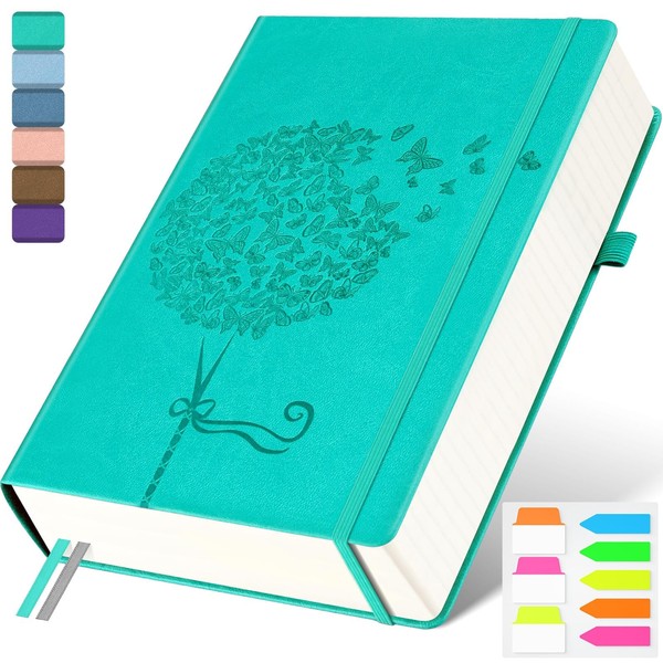 OMEYA A5 Lined Journal Notebook, 370 Numbered Pages Thick Leather