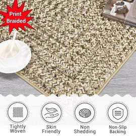 ROYHOME Runner Rug 2x10 Print Braided Hallway Runner Rug Washable Entryway Rug, Stain Resistant Non-Slip Area Rug Farmhouse Solid Printed Textured Floor Carpet for Bedroom Laundry Kitchen, Beige