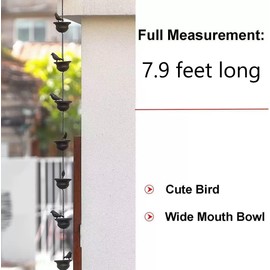 7.9 FT Rain Chains for Gutters, Alternative to Traditional Downspouts, with 8 Cups and 9 3D Bird Models, Rain Chains for Outside Made Easy to Hang