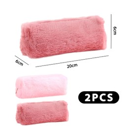 KVBUCC 2 Plush Pencil Case, White Fluffy Pencil Case, Cute Pencil Case for Girls and Girls, Jewelry Bag, Makeup Bag, Suitable for School, Work, Travel (Pink, Bean Paste Powder)