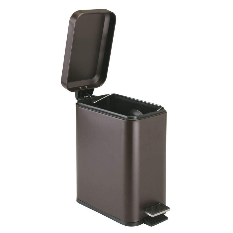 mDesign 1.3 Gallon Rectangular Slim Profile Steel Step Trash Can
