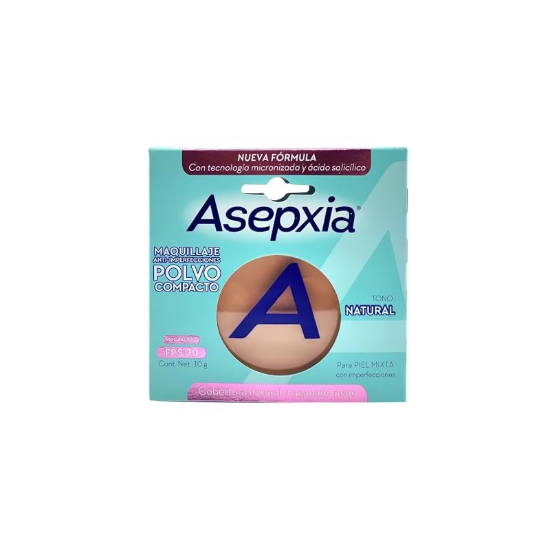 ASEPXIA Maquillaje en Polvo Tono Natural, Acabado Mate, absorbe y