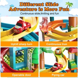 XYNGU Marble Run Building Blocks,Classic Large Blocks Maze Track Sets with 4 Cars,STEM Toy Bricks Maze Puzzle Set Race Track Compatible with Major Brands for Age 3 4 5 6 7 8+ Boys Girls Gift