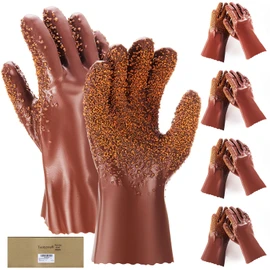 Teenyyou 4 Pairs Sewer Snake Gloves Non Slip and Reusable PVC Sewer Abrasion Resistant Drain Cleaning Waterproof Safety Plumbing Snake Gloves for Men Women Plumber Tools (Brown)
