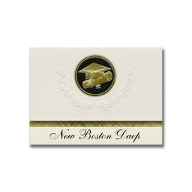 Signature Announcements New Boston Daep (New Boston, TX) Graduation Announcements, Presidential style, Basic package of 25 Cap & Diploma Seal. Black & Gold.