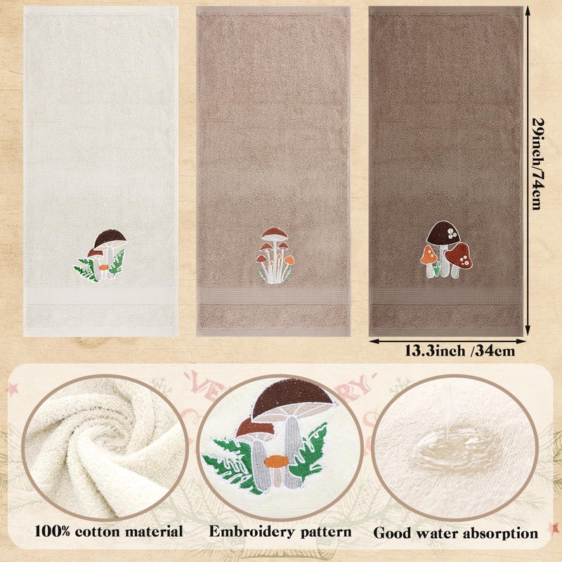 Hillsuren 3 Pcs Mushroom Hand Towels Bathroom Decor Boho Mushroom