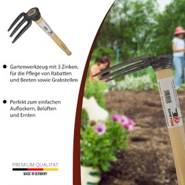 SHW-FIRE Hand Hoe: 3-Prong Garden Hoe with Ash Wood Handle 40 cm Short High-Quality Forged