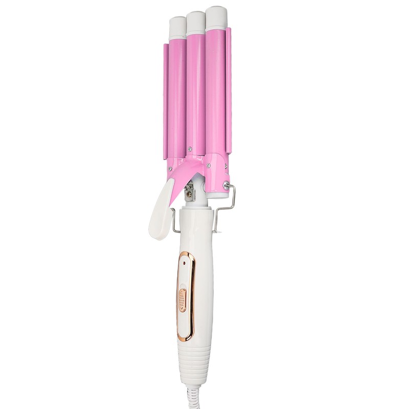 3 Barrel Curling Iron Wand Ceramic Glaze Coating Adjustable Frizz