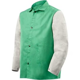 MOLLIFII Flame Resistant Jacket w/Leather Sleeves, Green/Gray, S, Mfr: 1230-S-A