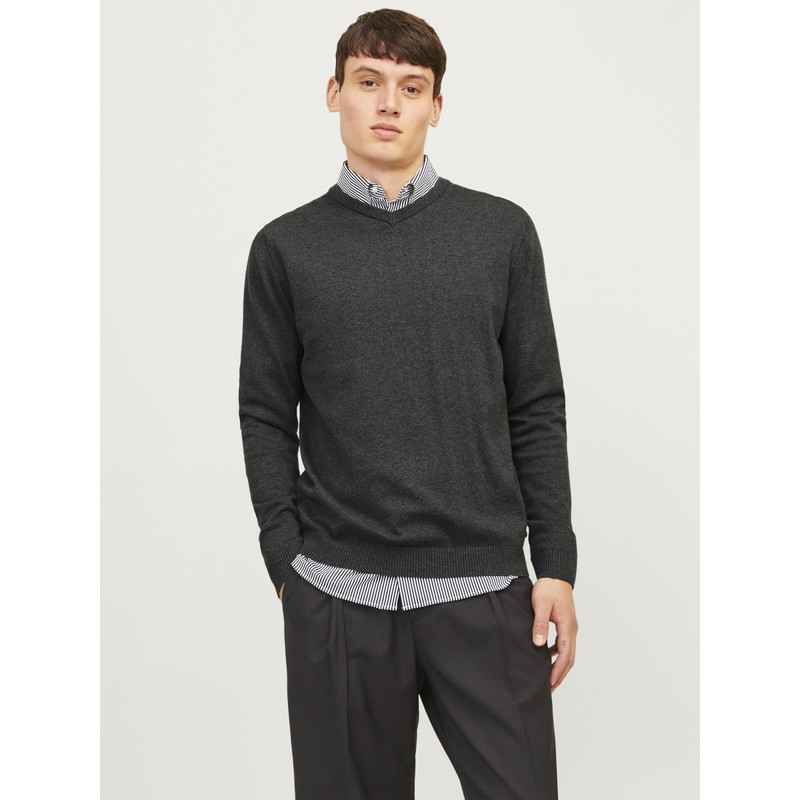 JACK & JONES Mens Basic Knit Sweater - Dark Grey