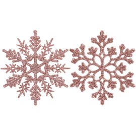 Sea Team Plastic Christmas Glitter Snowflake Ornaments Christmas Tree Decorations, 4-inch, Set of 36, Blush Gold