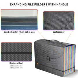 Vanulee 25 Pockets Expanding File Folders,Portable Accordian File Organizer,Expandable File Folder,Bill,Paper,Document Organizer,Plastic Accordion Filing Box,Colored Tabs,A4/Letter Size Diamond