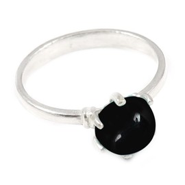 JEWELSTREZORO Cabochon-Schwarzer Onyx Edelstein-für Herren und Damen,Geschenkartikel, 925er-Sterling Silber Band Ring Schmuck TSR355BY_6 (52 (16.6))