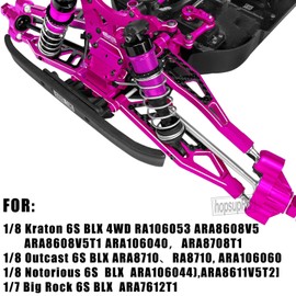 hopsupRC Upgrades for 1/8 Kraton/Notorious/Outcast 6S BLX,1/7 Big Rock 6S BLX,Aluminum Front Rear Suspension Arms & Front Steering Block Knuckles & C-Hubs Caster Blocks & Rear Hubs Hops Up,Pink