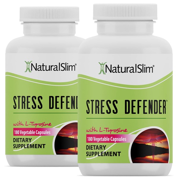 NaturalSlim Stress Defender - Cortisol Support & Stress Support Formula with Vitamin B5 Pantothenic Acid and L Tyrosine Supplement - Cortisol Health Manager for Sleep & Energy Support - 2 Pack