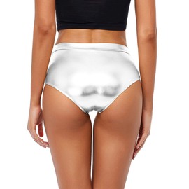 Kepblom Metallic High Waisted Booty Shorts Women's Shiny Cheeky Dance Festival Rave Bottoms(Silver,S