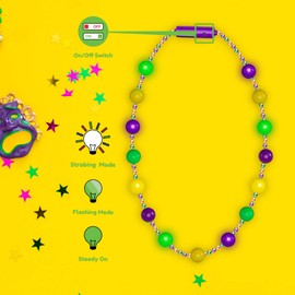 Windy City Novelties Store - LED Light Up 46" Mardi Gras Bead Necklaces Party Favor | Mardi Gras Party Supplies 4th of July Party Accessories Supplies Birthdays Weddings