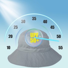 Sombrero de sol ajustable para bebé, playa, natación, UPF 50+, protección para niños, transpirable, de ala ancha, Gris, 3-7 Años