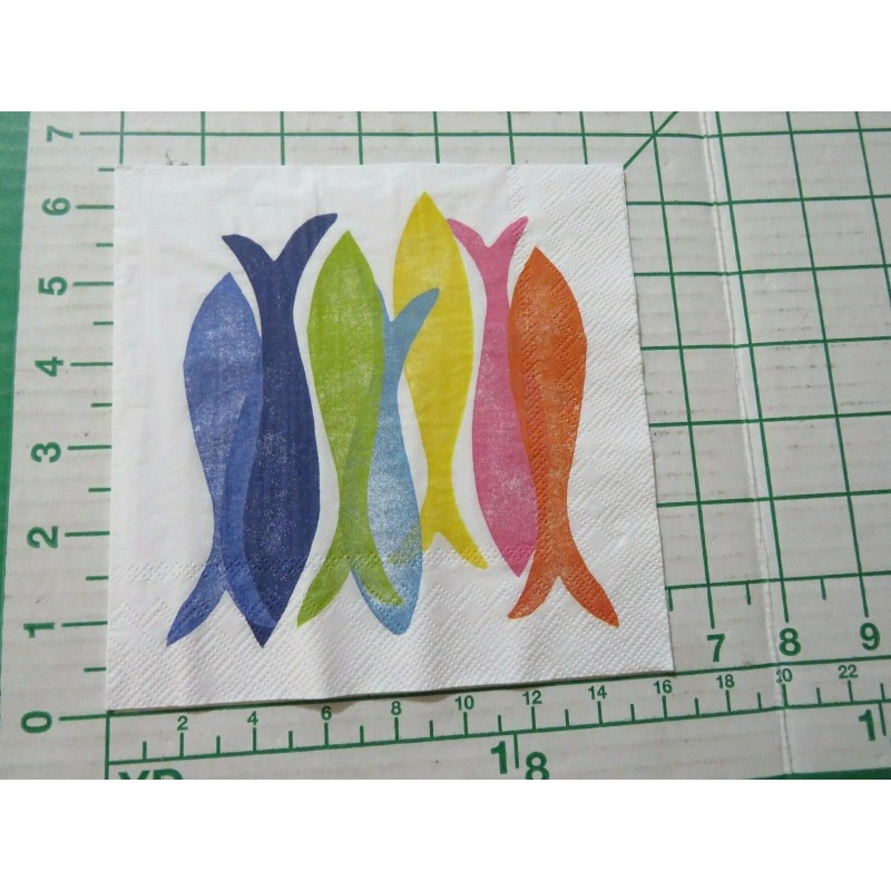 IHR Two Decorative Luncheon Napkins for Decoupage "Hand Stamped Fish"
