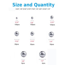 Breezliy 490Pcs 3/32"-1/2" Precision Chrome Steel Assorted Loose Bicycle Bearing Steel Ball Assortment Kit(8 Sizes 490Metric)