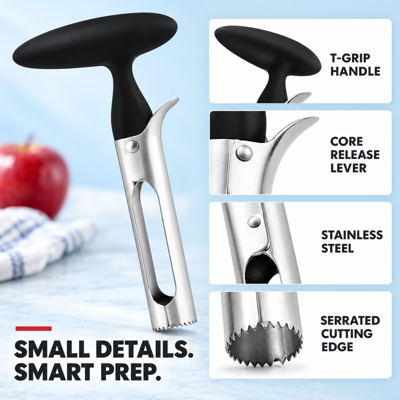Stainless Steel Apple Corer for Fruit Prep – Serrated Core