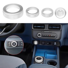 BORUIEN BORUIEN for Ford Maverick 2025 Accessories Interior Decor Gear Shift 4WD Engine Start Stop Headlight Volume Radio Control Switch Center Consoles Knob Cover 5Pcs Aluminum Alloy (Silver, 2025-Up)