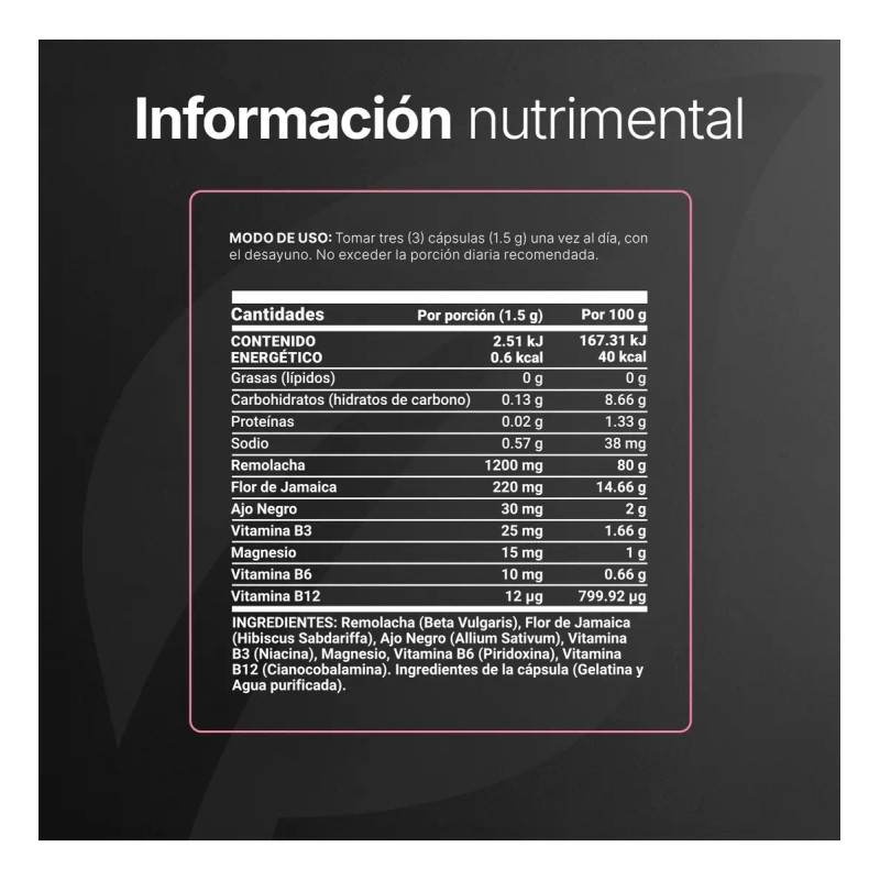 Suplemento Apoyo Cardiovascular Bienestar Circulatorio Cápsulas Remolacha Jamaica Rutinas Cuidado