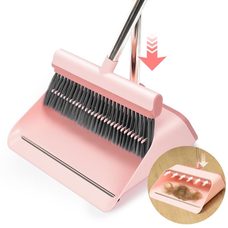 KZKR Pink Broom and Dustpan Set with Adjustable Handle for