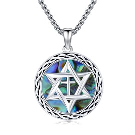 Twoowl Star of David Necklace 925 Sterling Silver Cross Abalone Shell Pendant Necklace Jewish Jewellery Gifts for Women Men Estrella de David Para Mujer