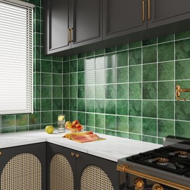 VaryStyle Green Peel and Stick Backsplash for Kitchen Bathroom Wall Tiles Waterproof Emerald Marble Back Splashes Square Tile Removable Renter Friendly Self Stick on Backsplash Tile 12"x12" 6-Sheet