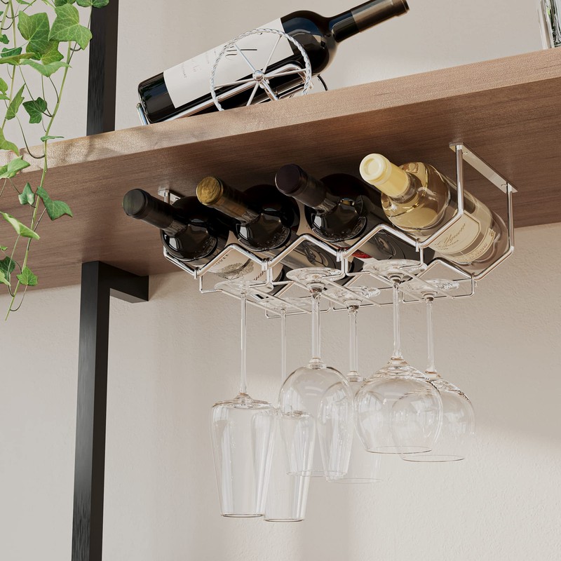 Wallniture Piccola Under Cabinet Wine Rack & Glasses Holder Kitchen