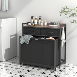 STIKELY Laundry Hamper Laundry Basket with 3 Section Pull-Out Rolling Bags, Laundry Sorter for Organization and Storage with 2 Pull-Out Drawers for Laundry Room, Bathroom, Bedroom Use (Black)